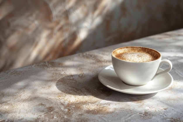 Cup of Cappuccino on a Table with Gray and Brown Background