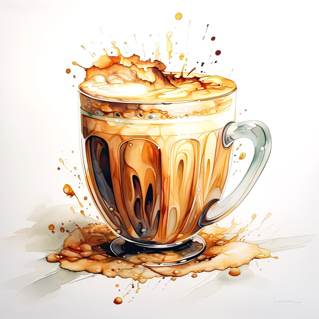 Cup of cappuccino watercolor illustration on white background