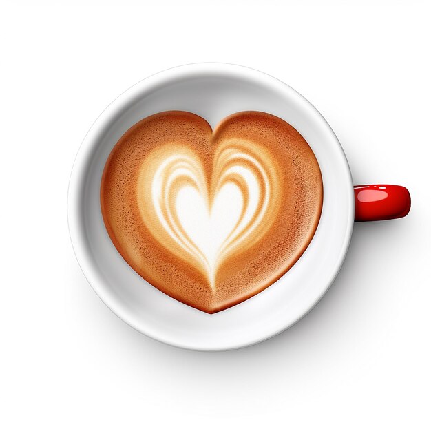 Photo a cup of cappuccino with a heart shaped latte art design top view