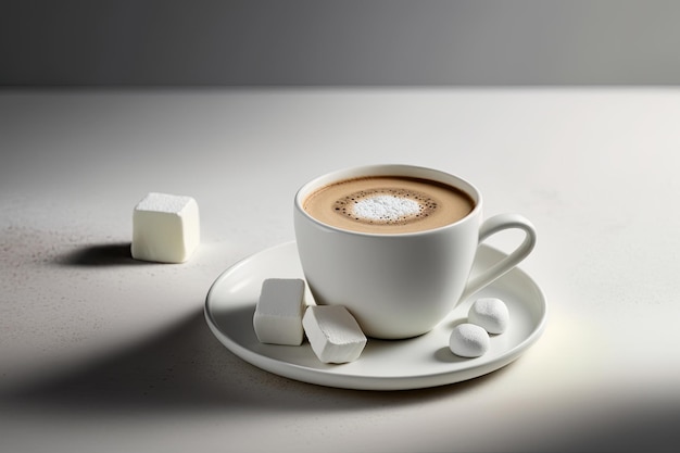 Cup of cappuccino with marshmallow Illustration AI Generative