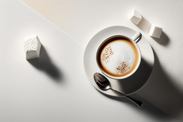 Cup of cappuccino with marshmallow Illustration AI Generative