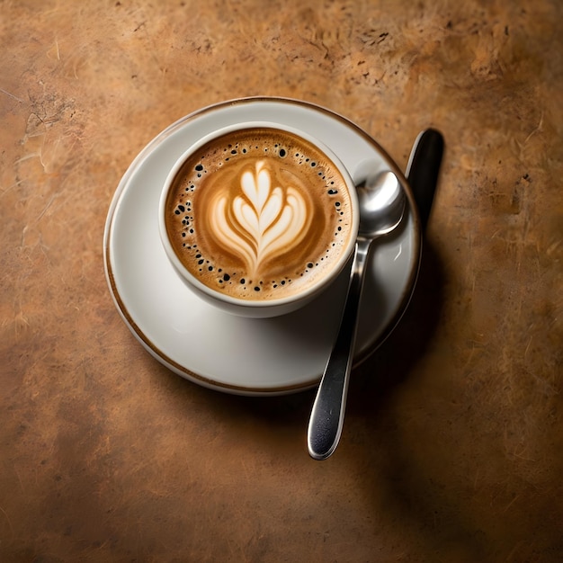 a cup of cappuccino with a spoon on a plate