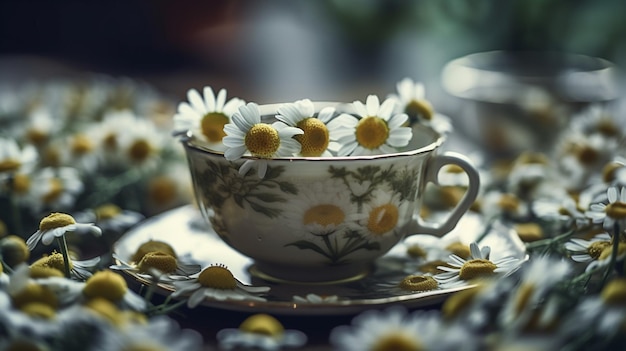 Cup of chamomile tea with chamomile flowersgenerative ai