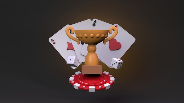 Cup chip playing cards and dice Casino element 3d rendering illustration