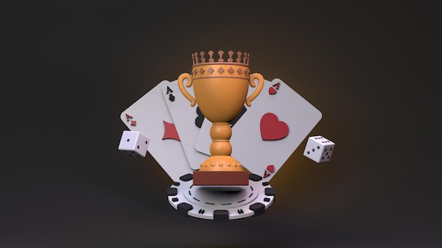 Cup chip playing cards and dice Casino element 3d rendering illustration