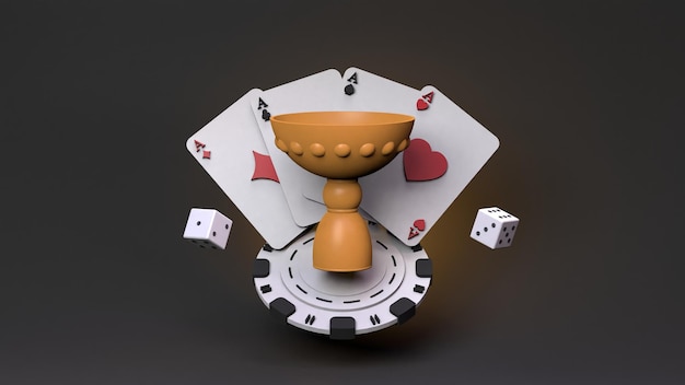 Cup chip playing cards and dice Casino element 3d rendering illustration