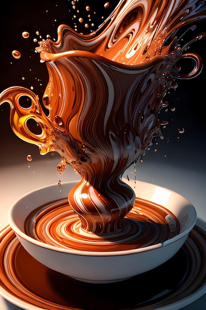 A cup of chocolate is covered in liquid of various colors ai generated