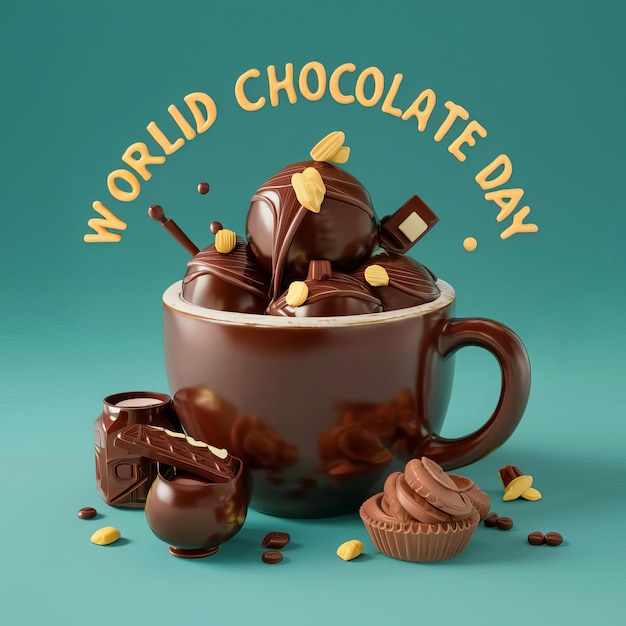 a cup of chocolate milk chocolate with the words world chocolate day on it