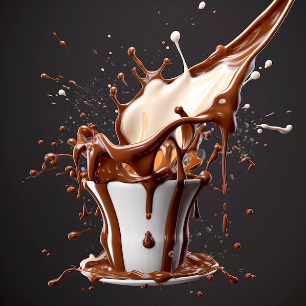 A cup of chocolate and milk splash