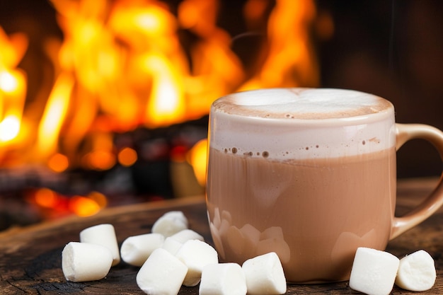 Photo a cup of chocolate next to some marshmallows