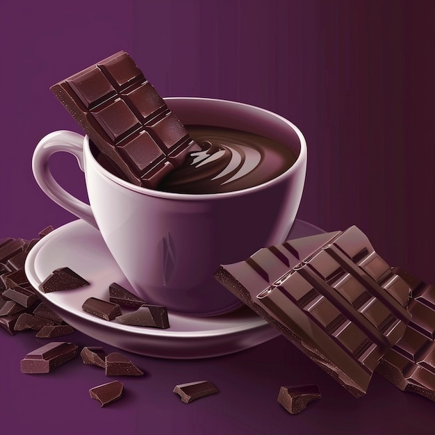 a cup of chocolate with chocolate chips and a cup of coffee