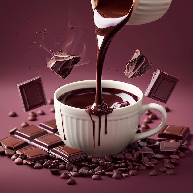 a cup of chocolate with chocolate and chocolate chips