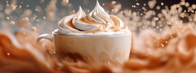 A cup of chocolate with whipped cream in it