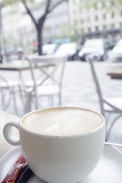 cup of coffee for breakfast in a cafe / serving cup of coffee in modern interior, a European breakfast