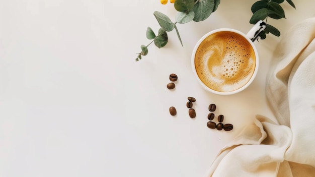 A Cup of Coffee Next to Coffee Beans