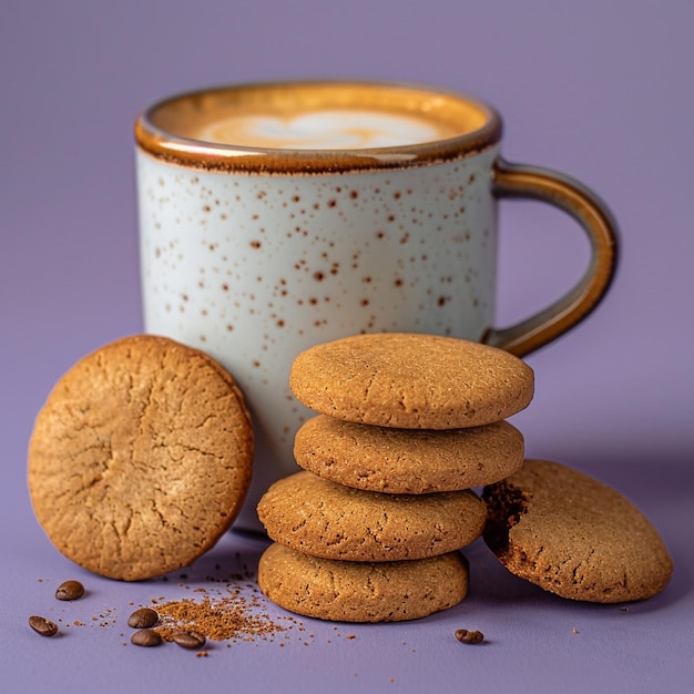 Photo a cup of coffee and cookies with a cup of coffee on the top