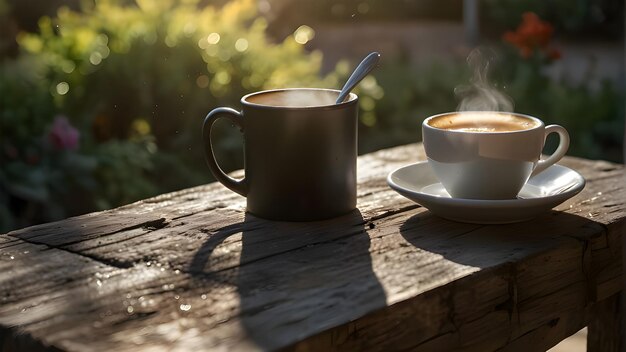 a cup of coffee and a cup of coffee on a table