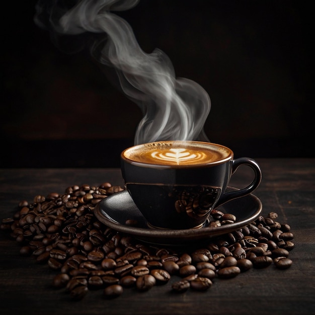 Photo a cup of coffee in a dark background