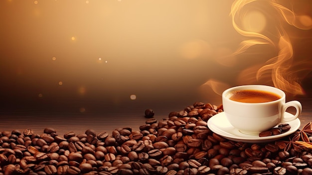 Cup of coffee espresso beans Web banner with copy space Generative AI