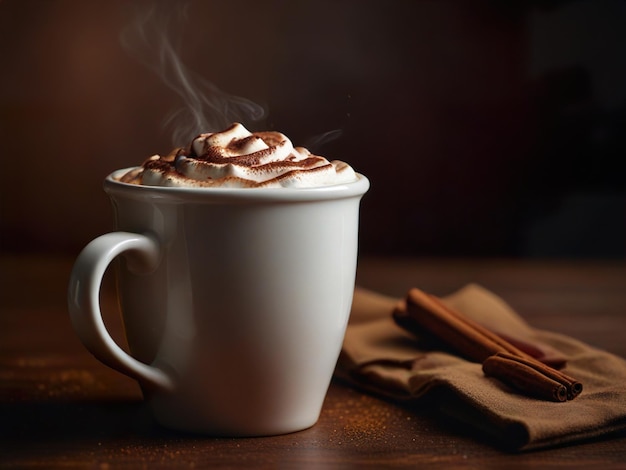 a cup coffee of hot chocolate on top