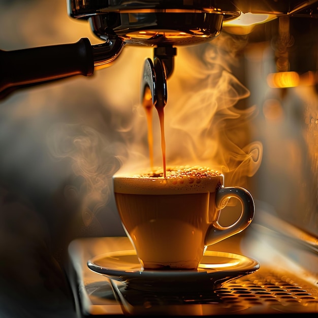 a cup of coffee is being poured into a coffee cup