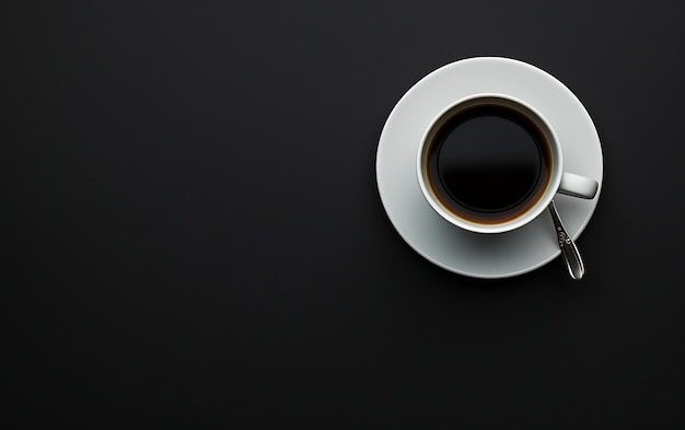 a cup of coffee is on a black table