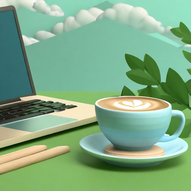 a cup of coffee and a laptop with a cup of coffee on the table