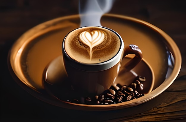 Cup of coffee latte in the shape of a heart and coffee illustration AI Generated