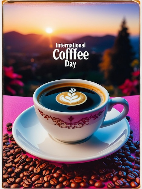 Photo a cup of coffee in nature background by international coffee day social media post design