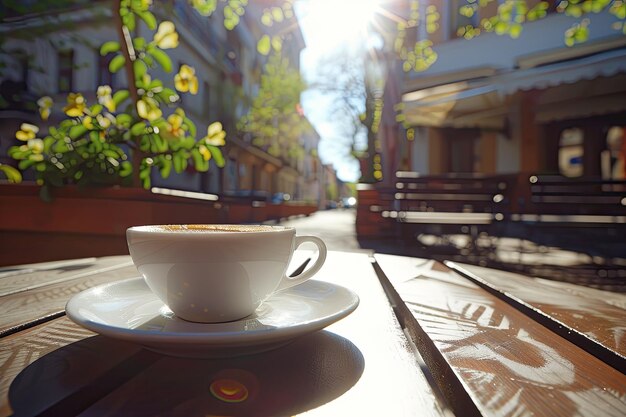 Photo cup of coffee at outdoor cafe on sunny spring day