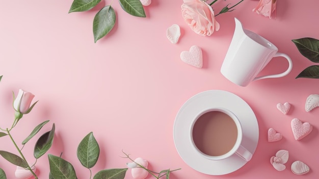 A Cup of Coffee Next to Pink Flowers