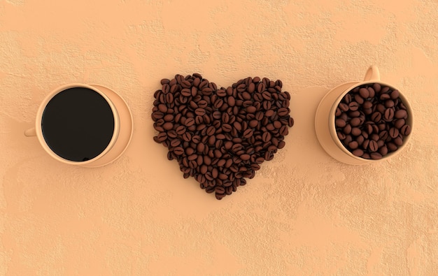 Cup of coffee and realistic coffee beans