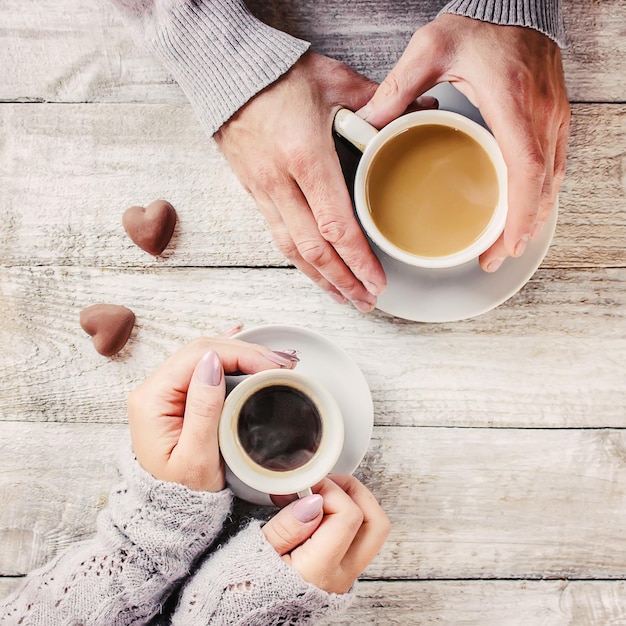 A cup of coffee Selective focus Couple