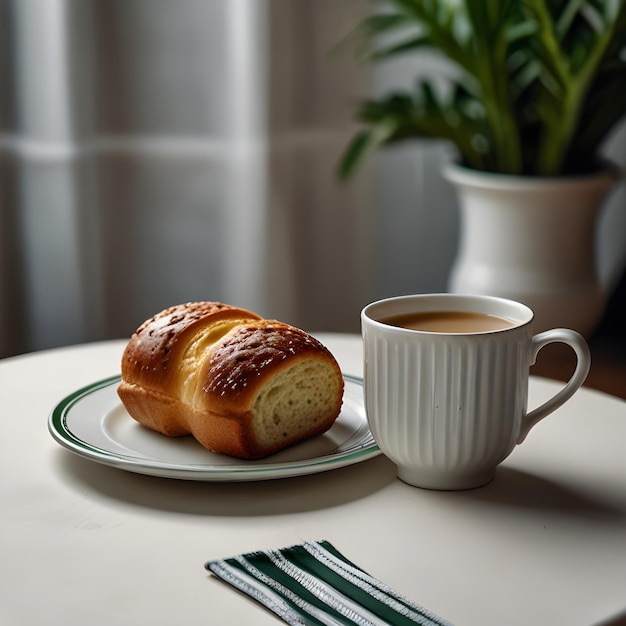 Photo a cup of coffee sits next to a cup of coffee