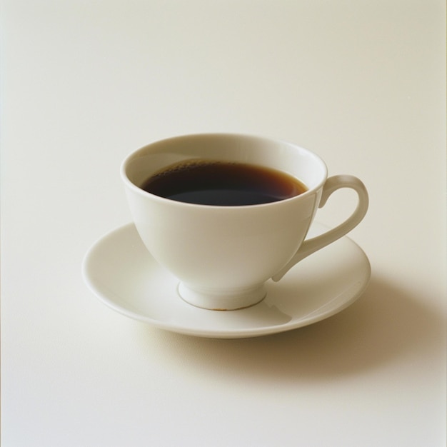 a cup of coffee sits on a saucer with a saucer in the background