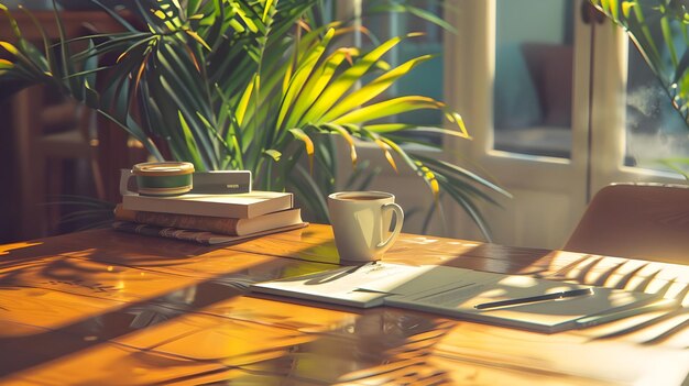 Photo a cup of coffee sits on a table next to a book