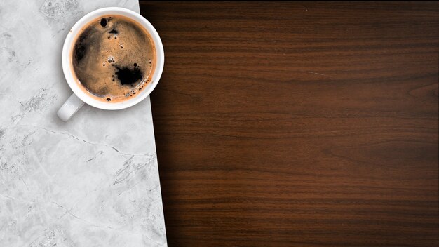 Cup of coffee on table wooden table