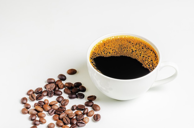 A cup of coffee on white background