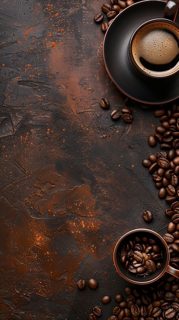 Photo cup of coffee with beans on table