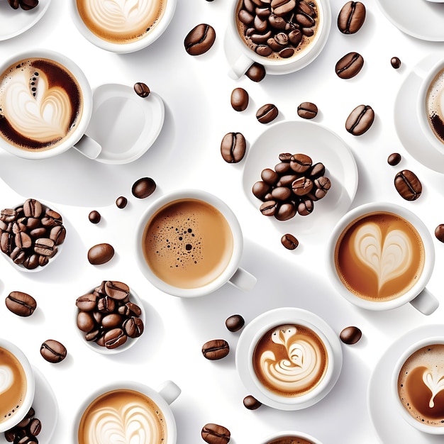 Photo cup of coffee with beans on white background