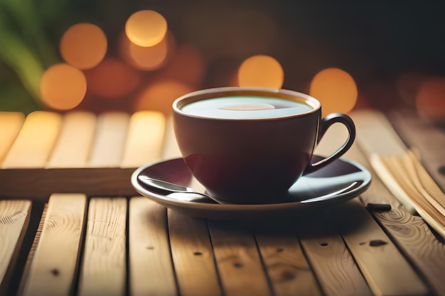 a cup of coffee with a book on the table