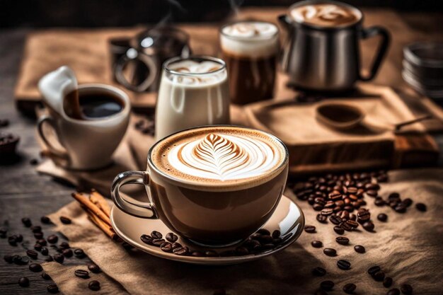 a cup of coffee with a cappuccino on the table