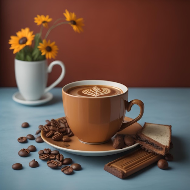 Cup of coffee with chocolate bars