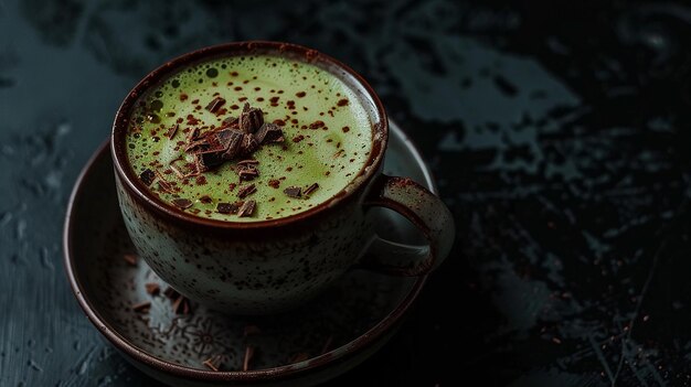 a cup of coffee with a chocolate sprinkle on the top