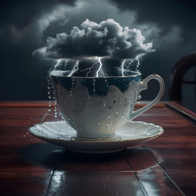 a cup of coffee with a cloud in the background