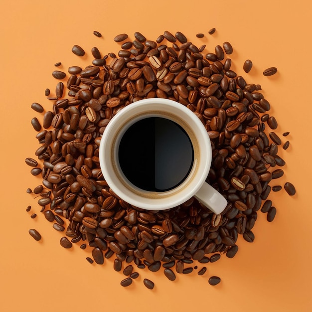 a cup of coffee with coffee beans in the middle