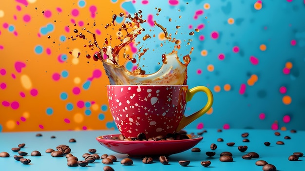 a cup of coffee with colorful mug