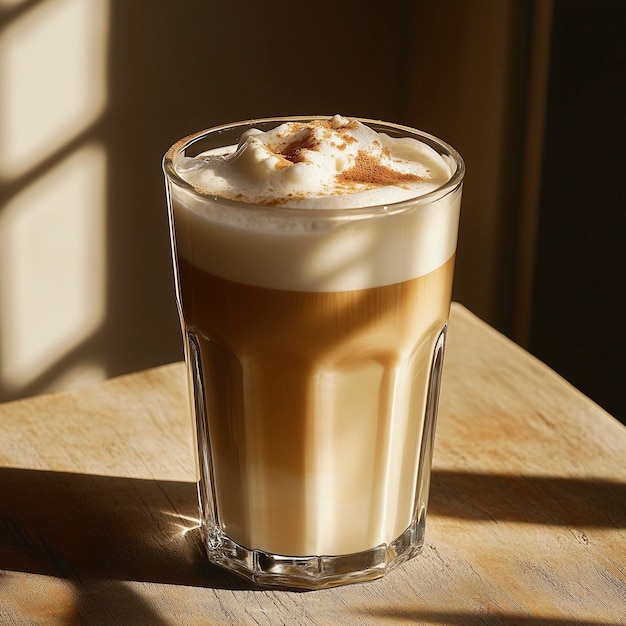 a cup of coffee with cream and cream on a table