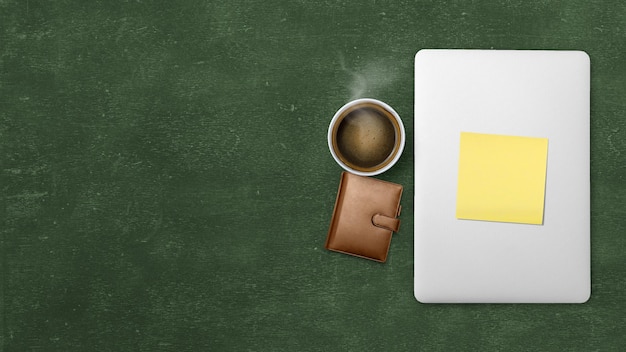 Cup of coffee with empty paper on textured background International coffee day concept