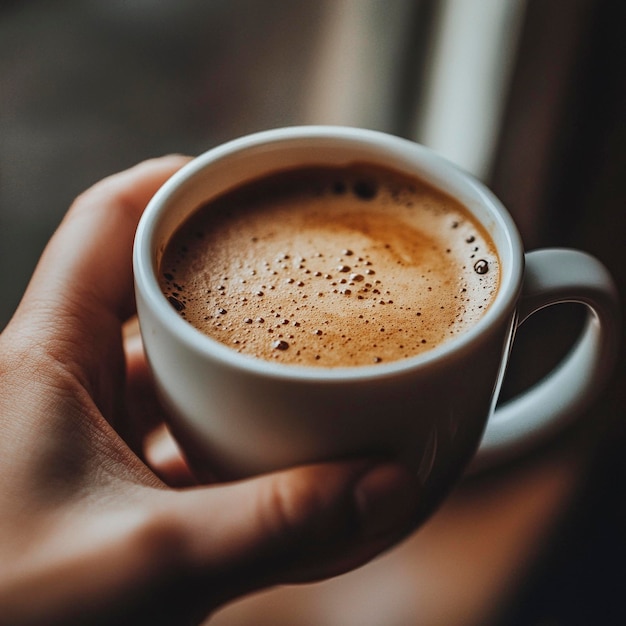 a cup of coffee with a few leaves on it